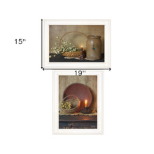 Set Of Two Candle Light And Flowers White Framed Print Wall Art