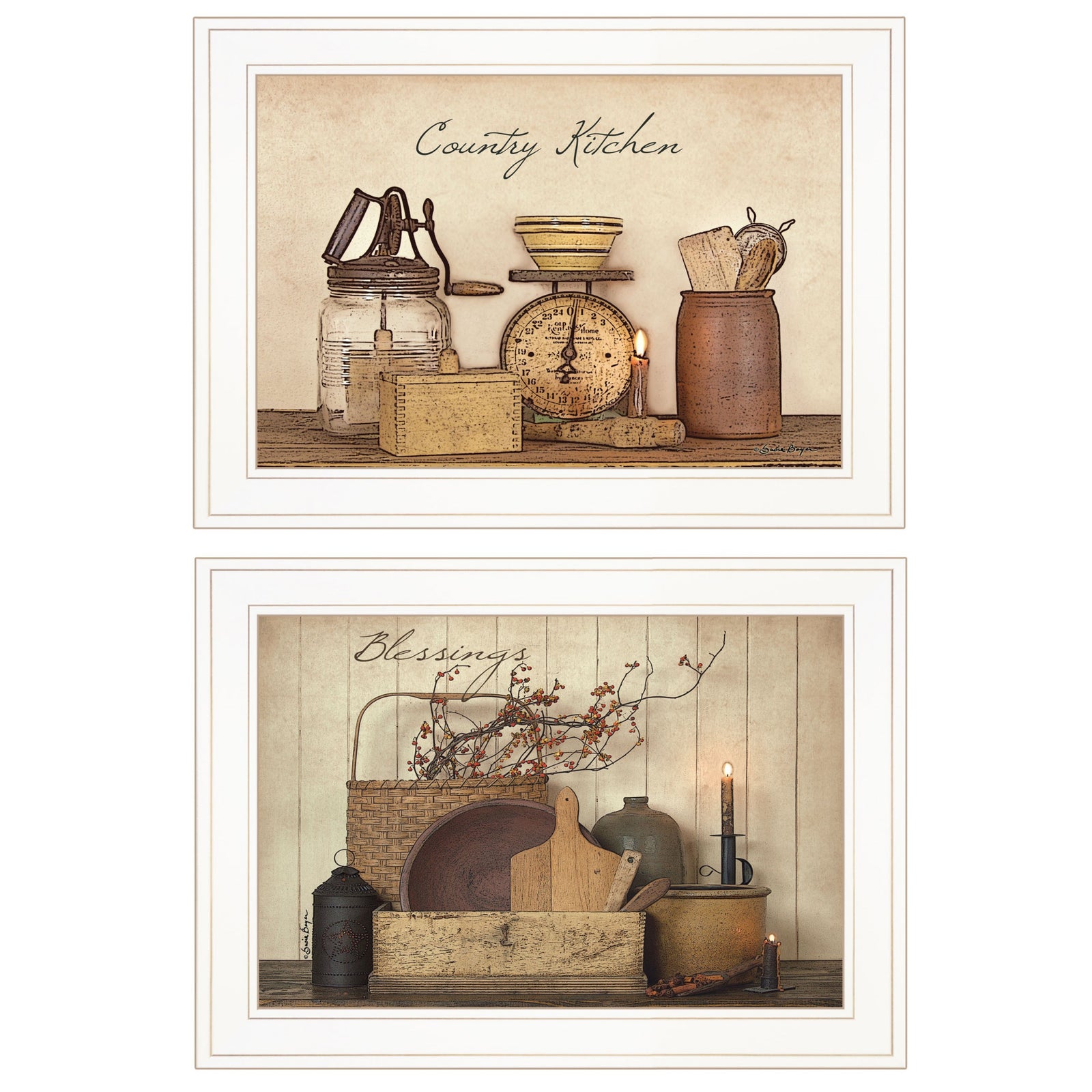 Set Of Two Country Kitchen Blessings White Framed Print Wall Art