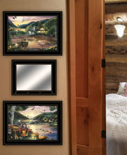 Set Of Three Lakefront Camping 2 Black Framed Print Wall Art with Mirror