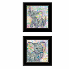 Set Of Two Whimsical Pastel Elephant Black Framed Print Wall Art