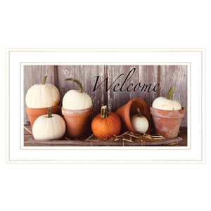 Welcome Pumpkin Shelf 1 White Framed Print Wall Art