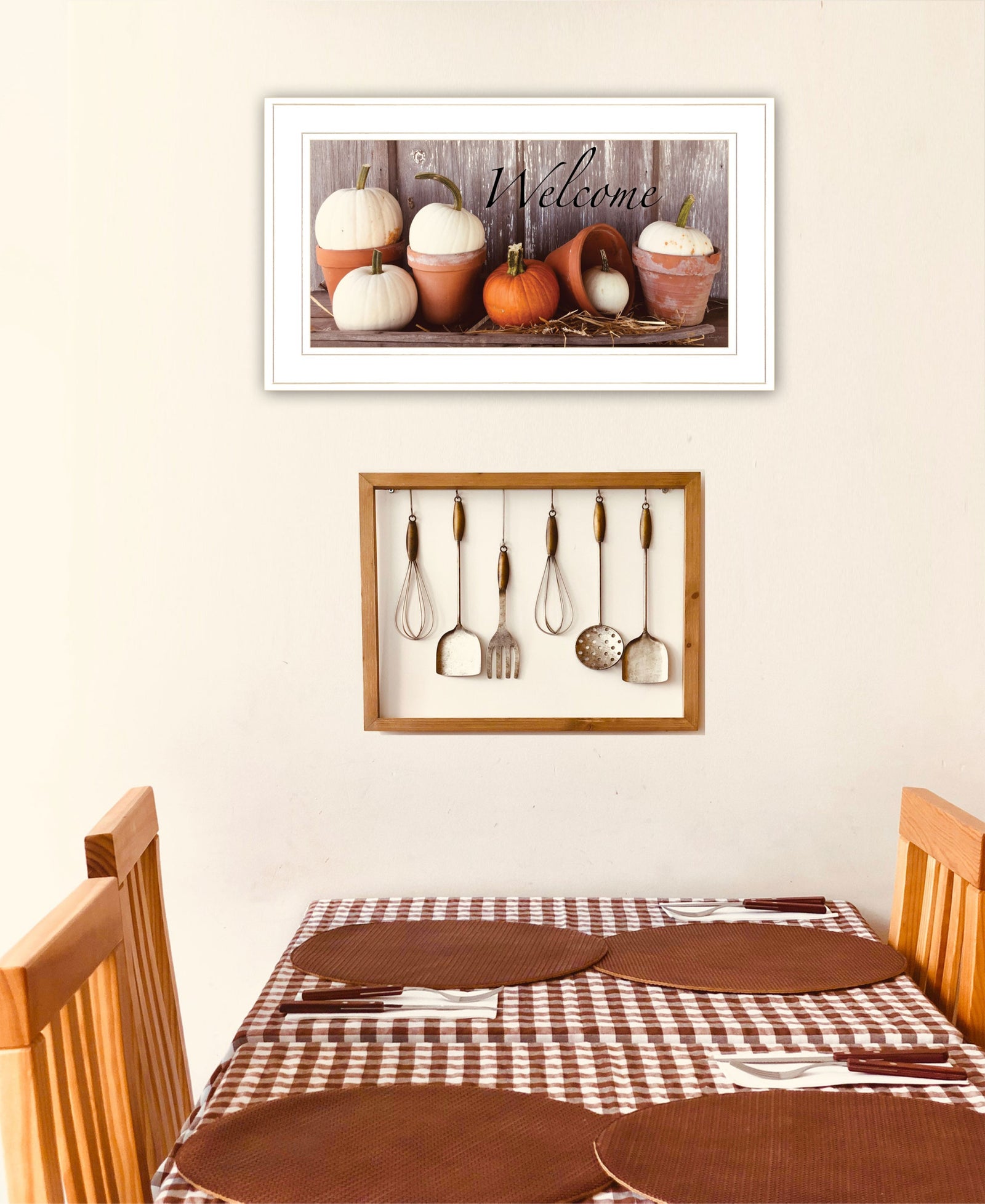 Welcome Pumpkin Shelf 1 White Framed Print Wall Art