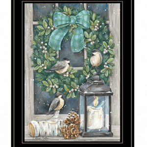 Winter Wreath 2 Black Framed Print Wall Art