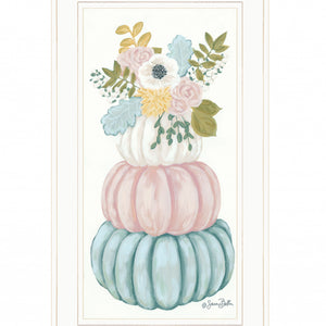 Floral Pumpkins White Framed Print Wall Art