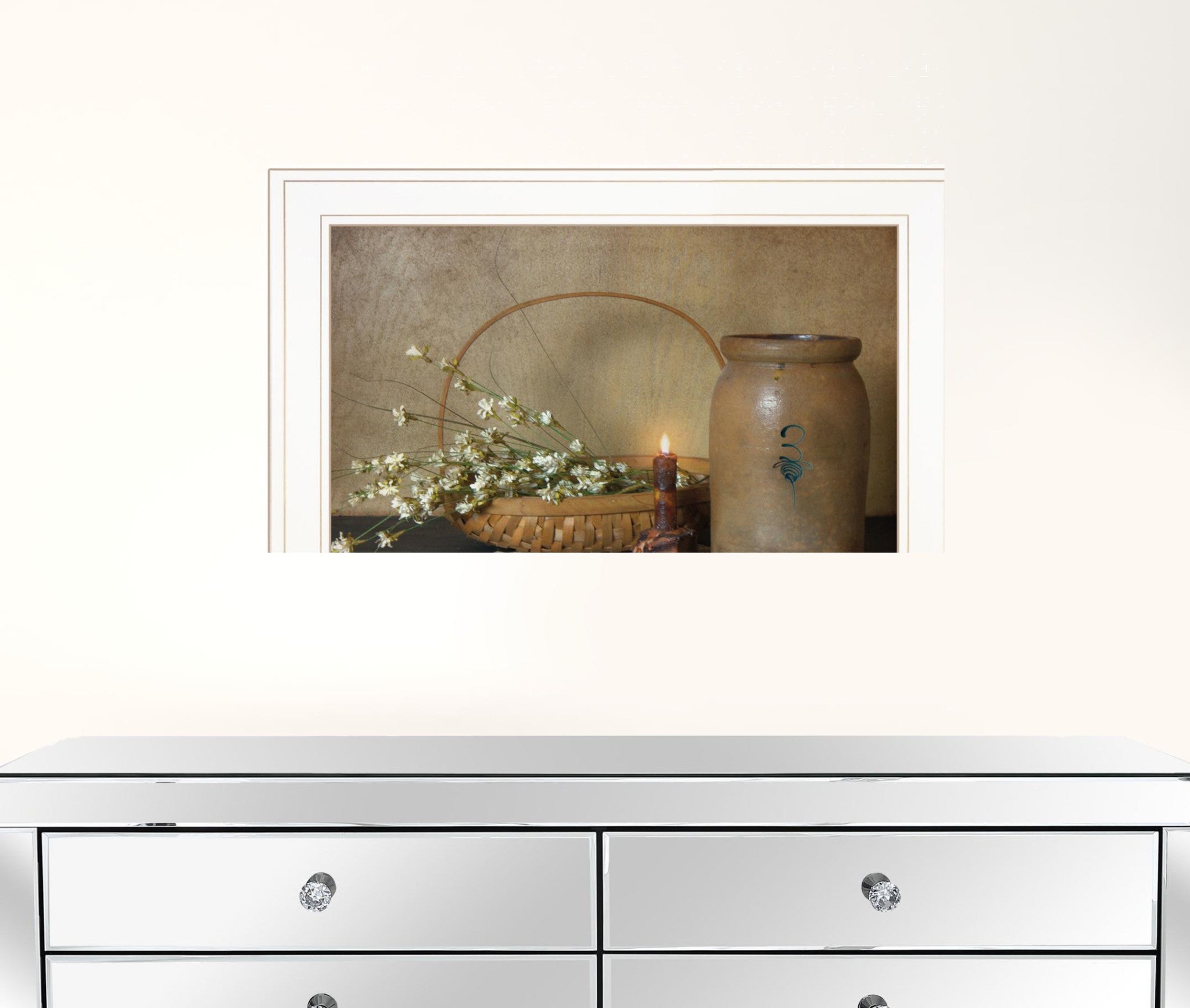 Basket Of Flowers 1 White Framed Print Wall Art