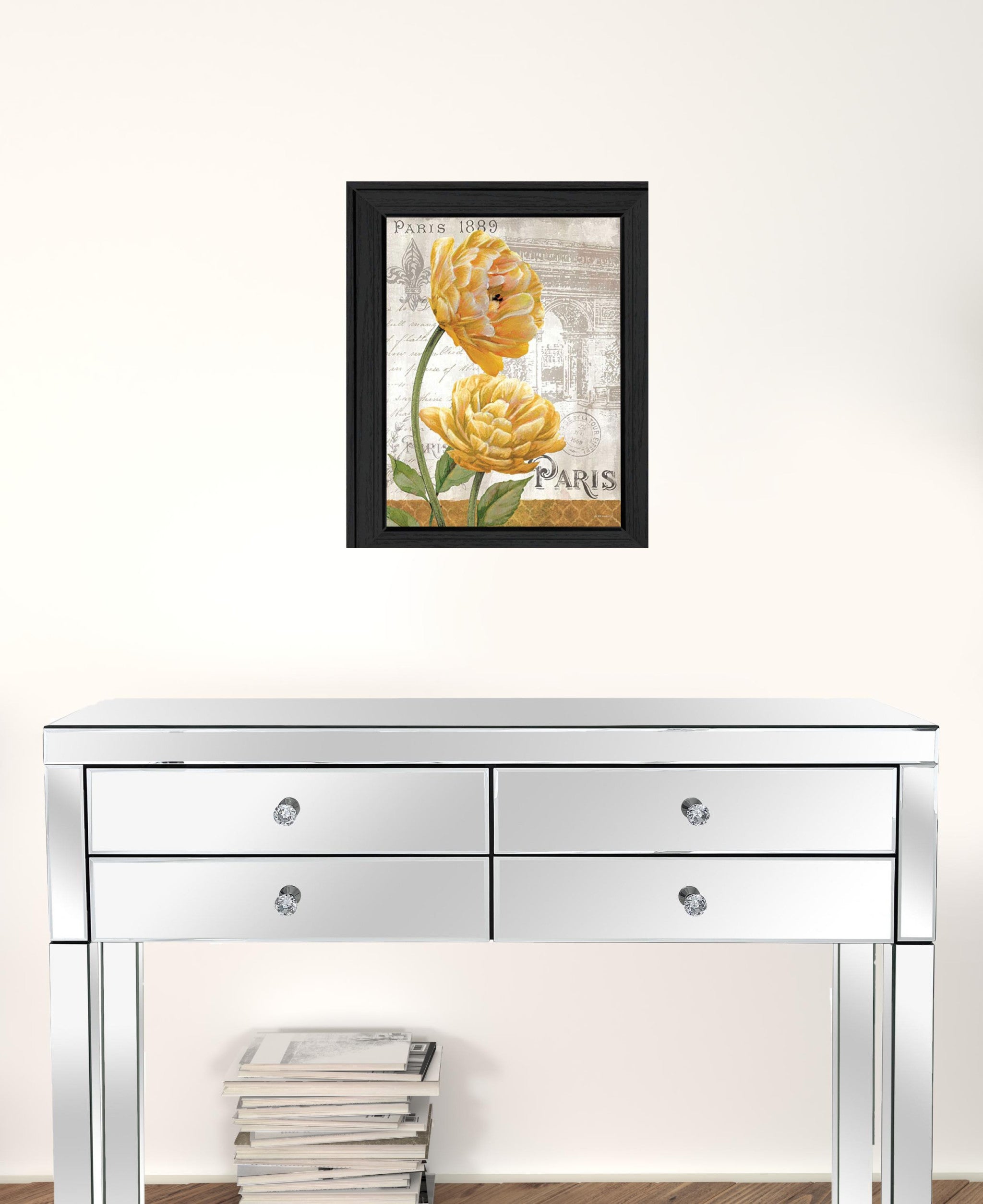 Golden Flowers Black Framed Print Wall Art