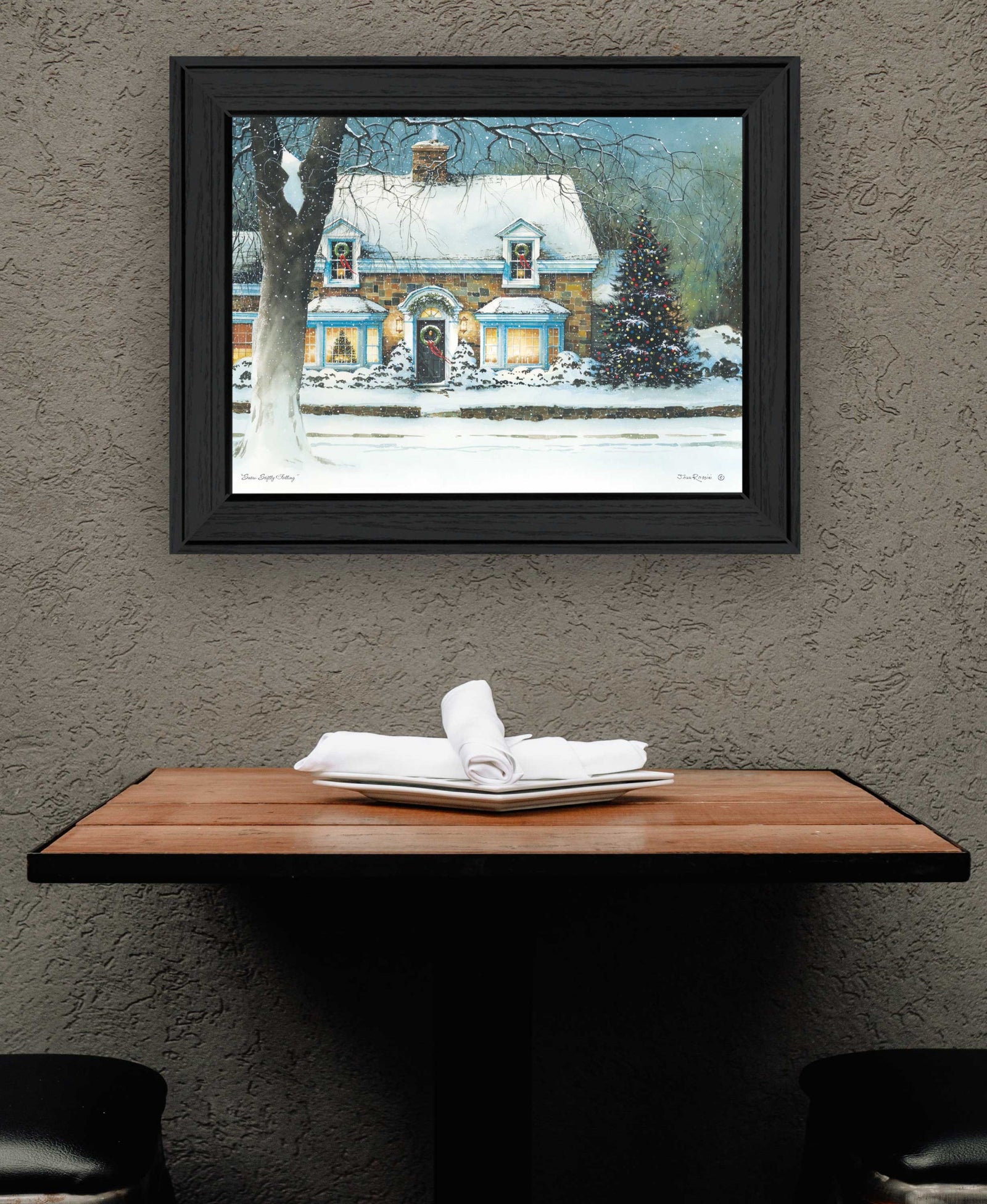 Snow Softly Falling 1 Black Framed Print Wall Art
