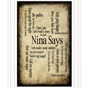 Nina Says 1 White Framed Print Wall Art