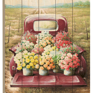 Pretty Red Truck Flowers for Sale Unframed Picket Fence Wall Art