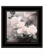 Pink Roses and Butterfly Black Double Rim Framed Print Wall Art