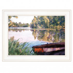 Rowboat Pond Landscape 2 White Framed Print Wall Art