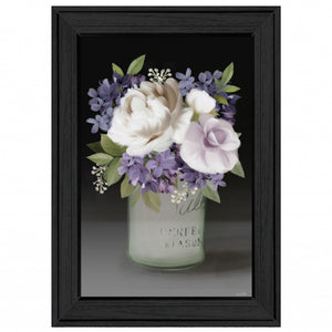 Lilac Mason Jar Floral 3 Black Framed Print Wall Art