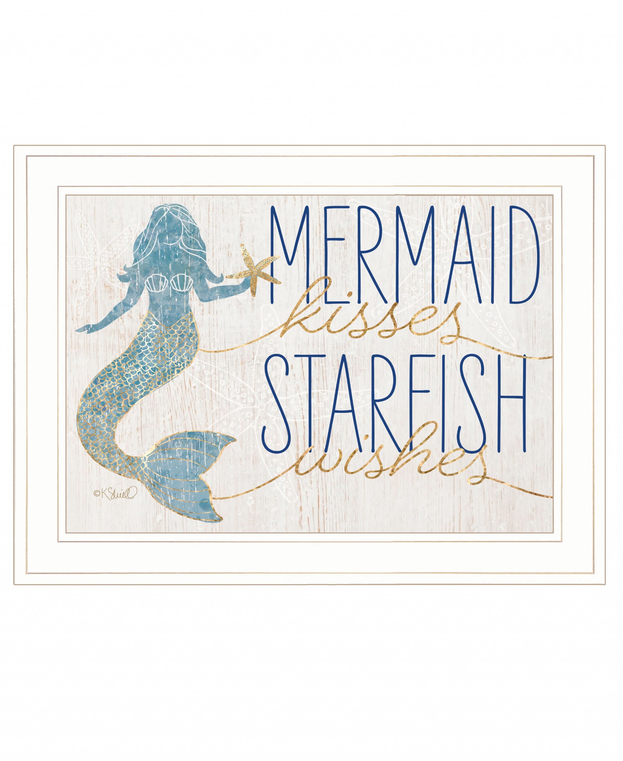 Mermaid Kisses Starfish Wishes 2 White Framed Print Wall Art