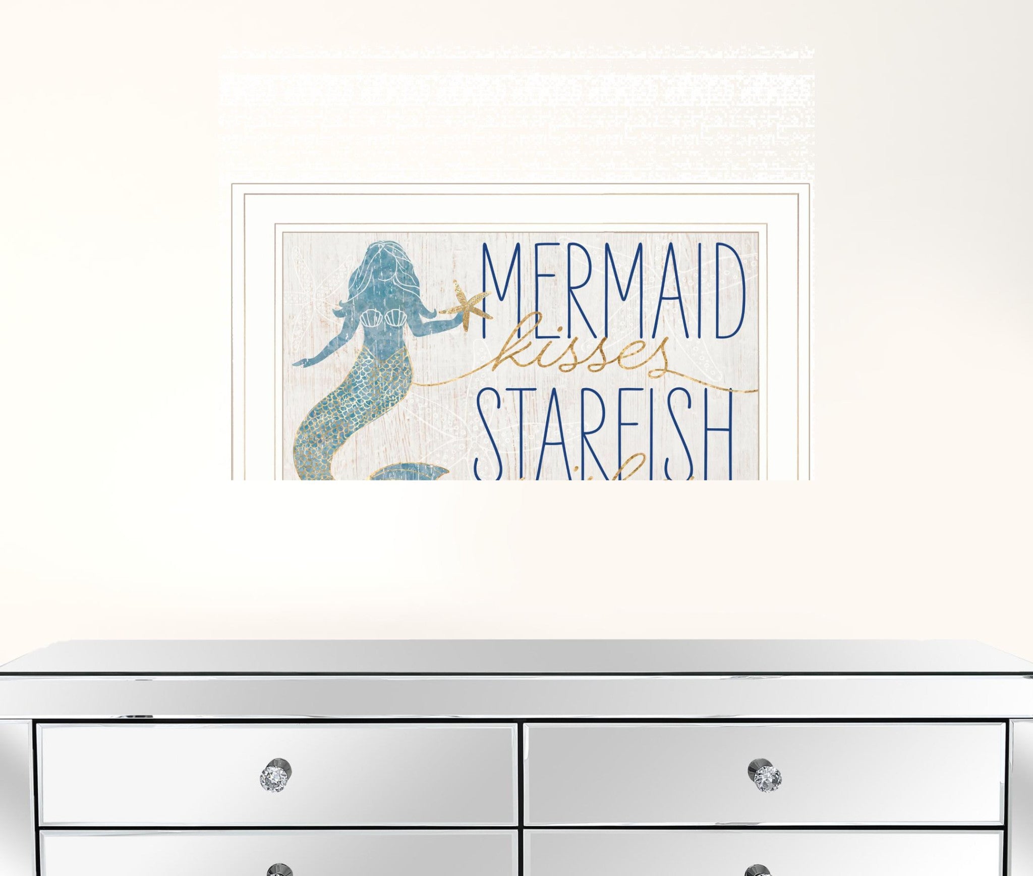Mermaid Kisses Starfish Wishes 2 White Framed Print Wall Art