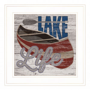 Lake Life Canoe 2 White Framed Print Wall Art
