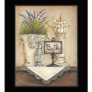 Bath 3 Floral and Lace Black Framed Print Bathroom Wall Art