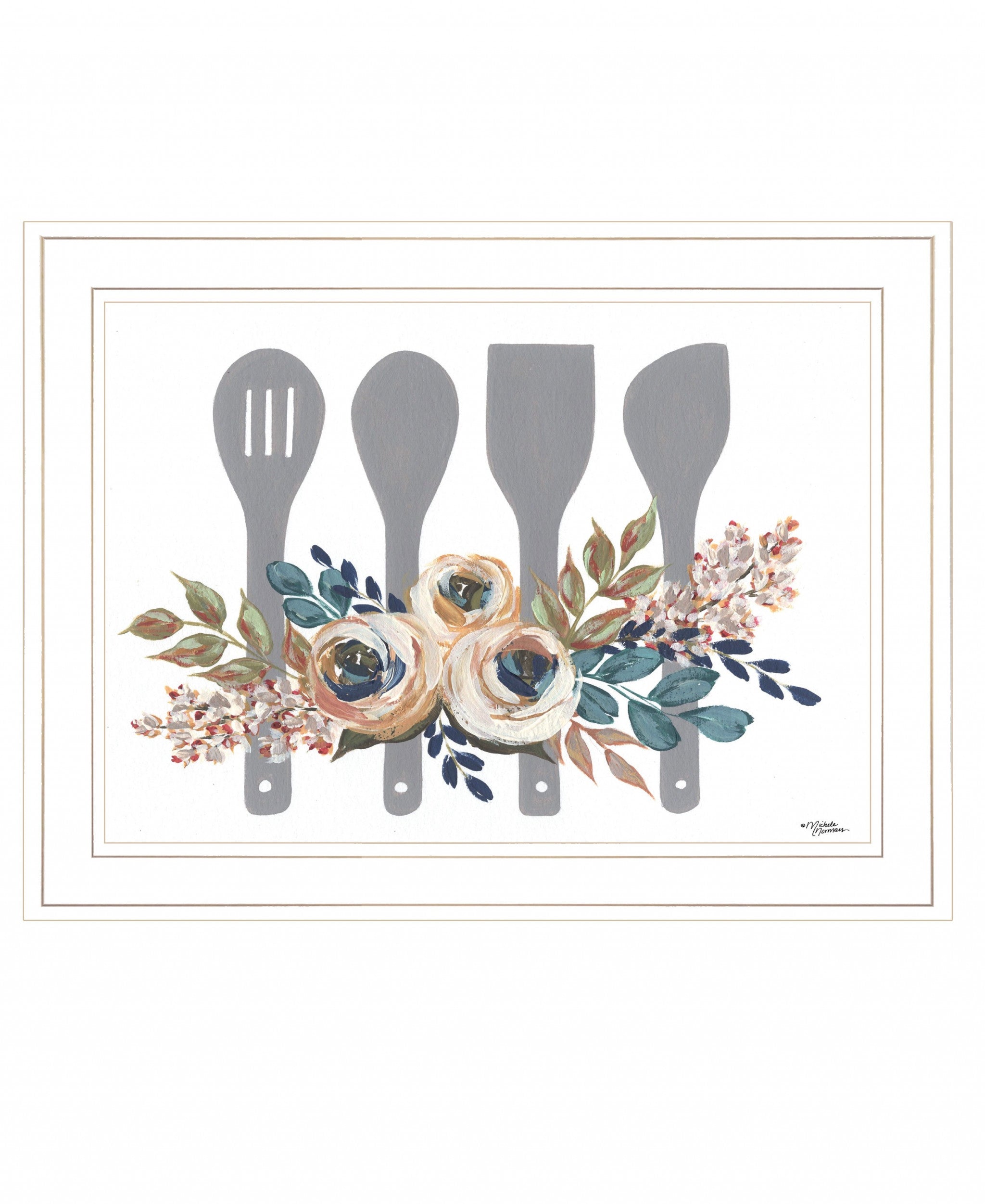 Fall Floral Baking Utensils 1 White Framed Print Wall Art