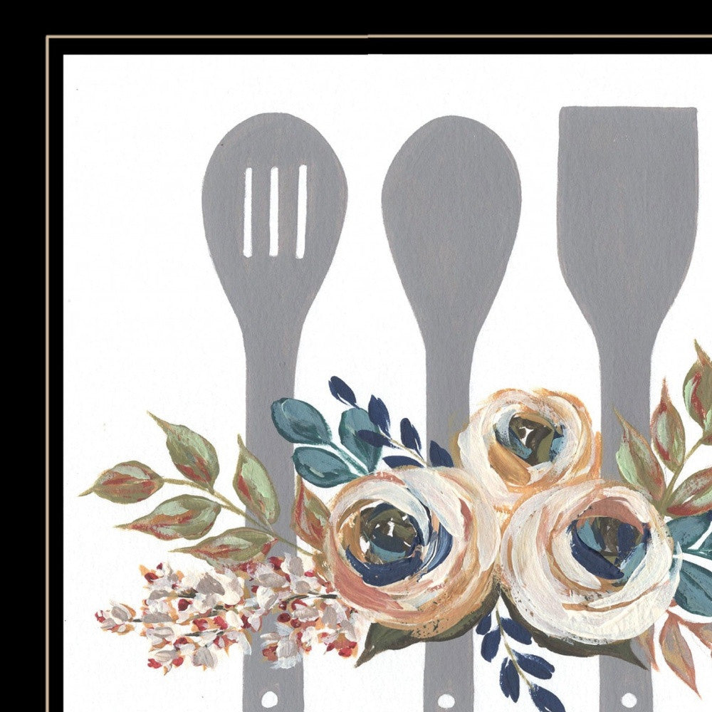 Fall Floral Baking Utensils 2 Black Framed Print Wall Art