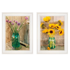 Set Of Two Country Sunflowers And Chives 1 White Framed Print Wall Art