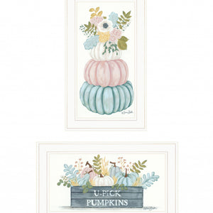 Set Of Two Floral Pumpkins 1 White Framed Print Wall Art