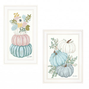 Set Of Two Floral Pumpkins 2 White Framed Print Wall Art