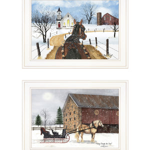 Set Of Two Sleigh Bells Ringing White Framed Print Wall Art