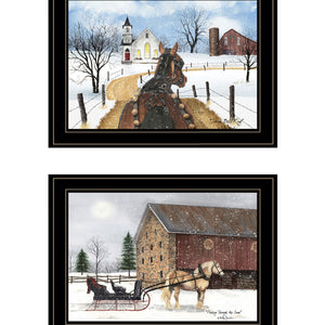 Set Of Two Sleigh Bells Ring 1 Black Framed Print Wall Art