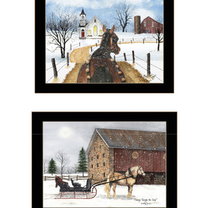 Set Of Two Sleigh Bells Ring 2 Black Framed Print Wall Art