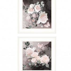 Set Of Two Noir Roses 1 White Framed Print Wall Art