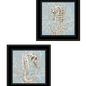 Set Of Two Coral Seahorse 1 Black Framed Print Wall Art