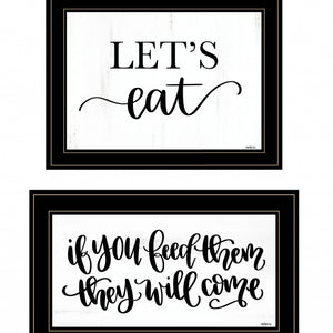 Set Of Two Lets Eat Or Feed Them 2 Black Framed Print Wall Art