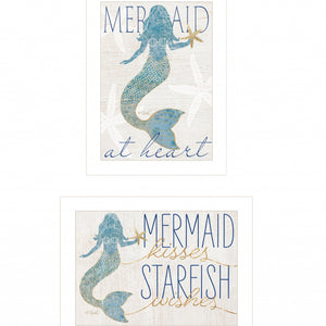 Set Of Two Two Mermaids 1 White Framed Print Wall Art