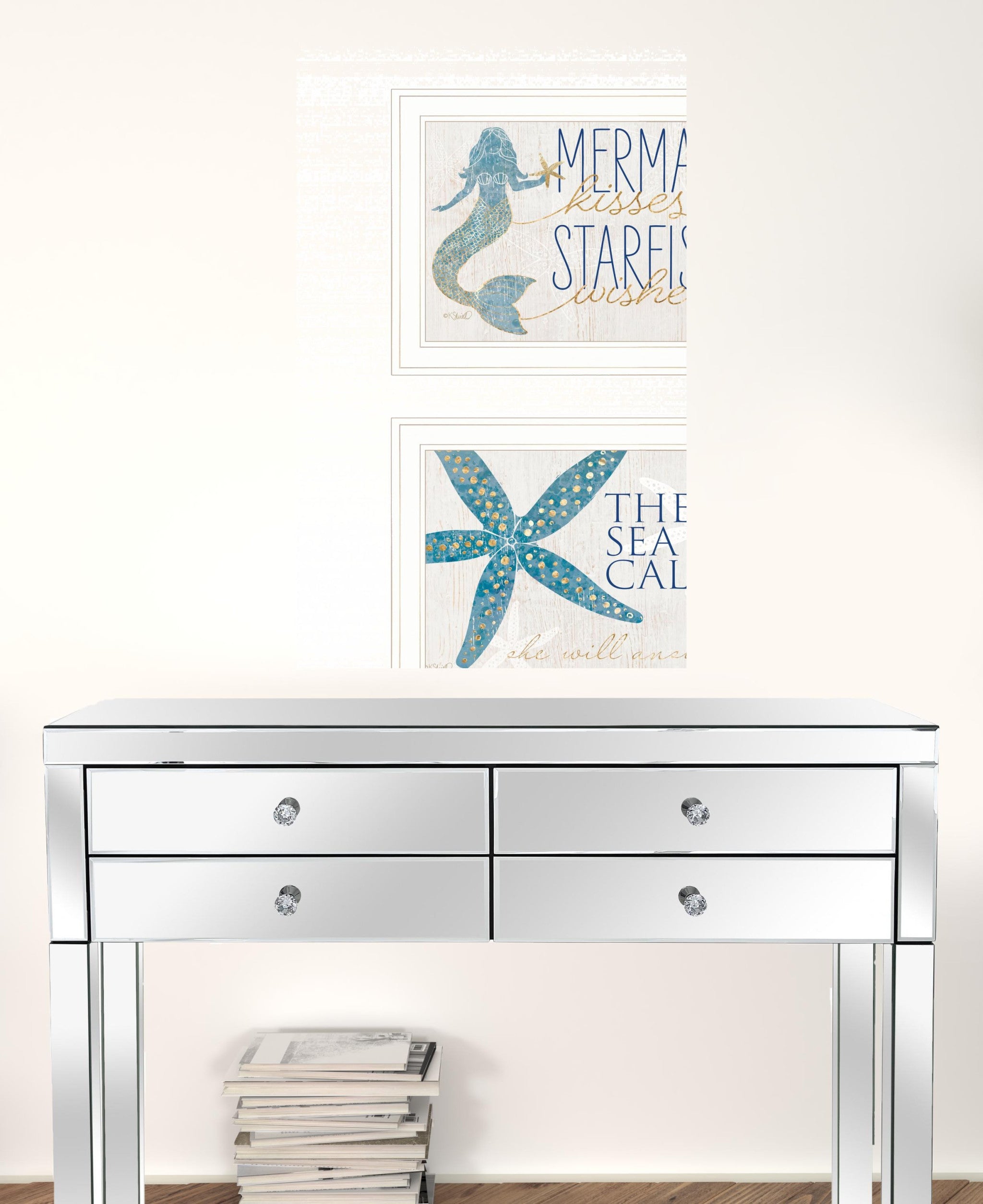 Set Of Two Mermaid Kisses Starfish Wishes 2 White Framed Print Wall Art