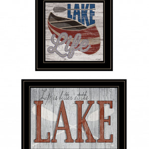 Set Of Two Lake Life Is Better 2 Black Framed Print Wall Art