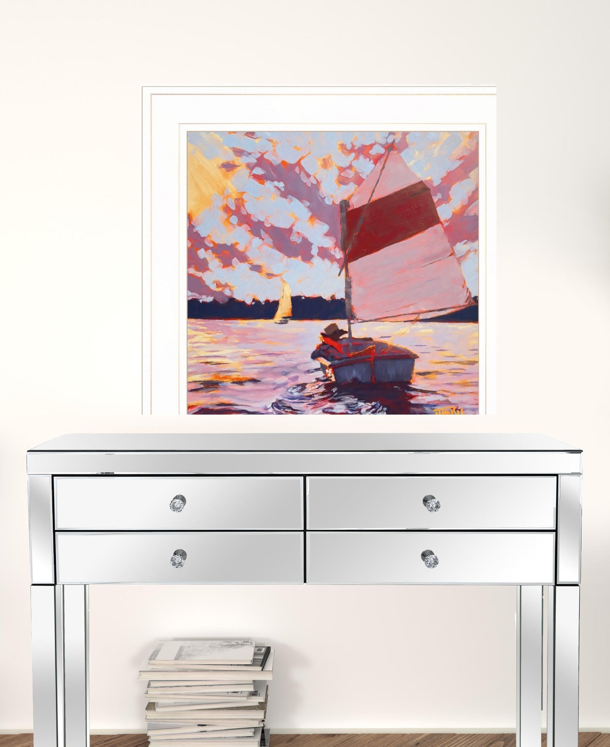 Set Of Two Jones Beach And Sailboat 2 White Framed Print Wall Art
