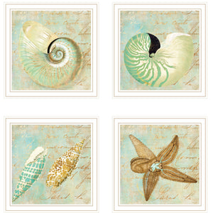 Set Of Four Ocean Collection 4-Piece 2 White Framed Print Wall Art
