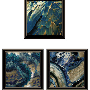 Set Of Three Deep Blue 1 Black Framed Print Wall Art