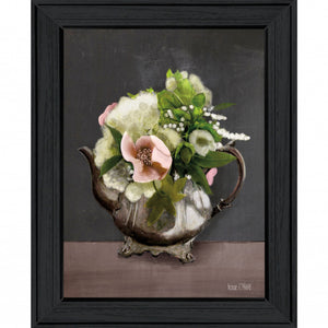 Vintage Floral Tea Pot 1 Black Framed Print Wall Art