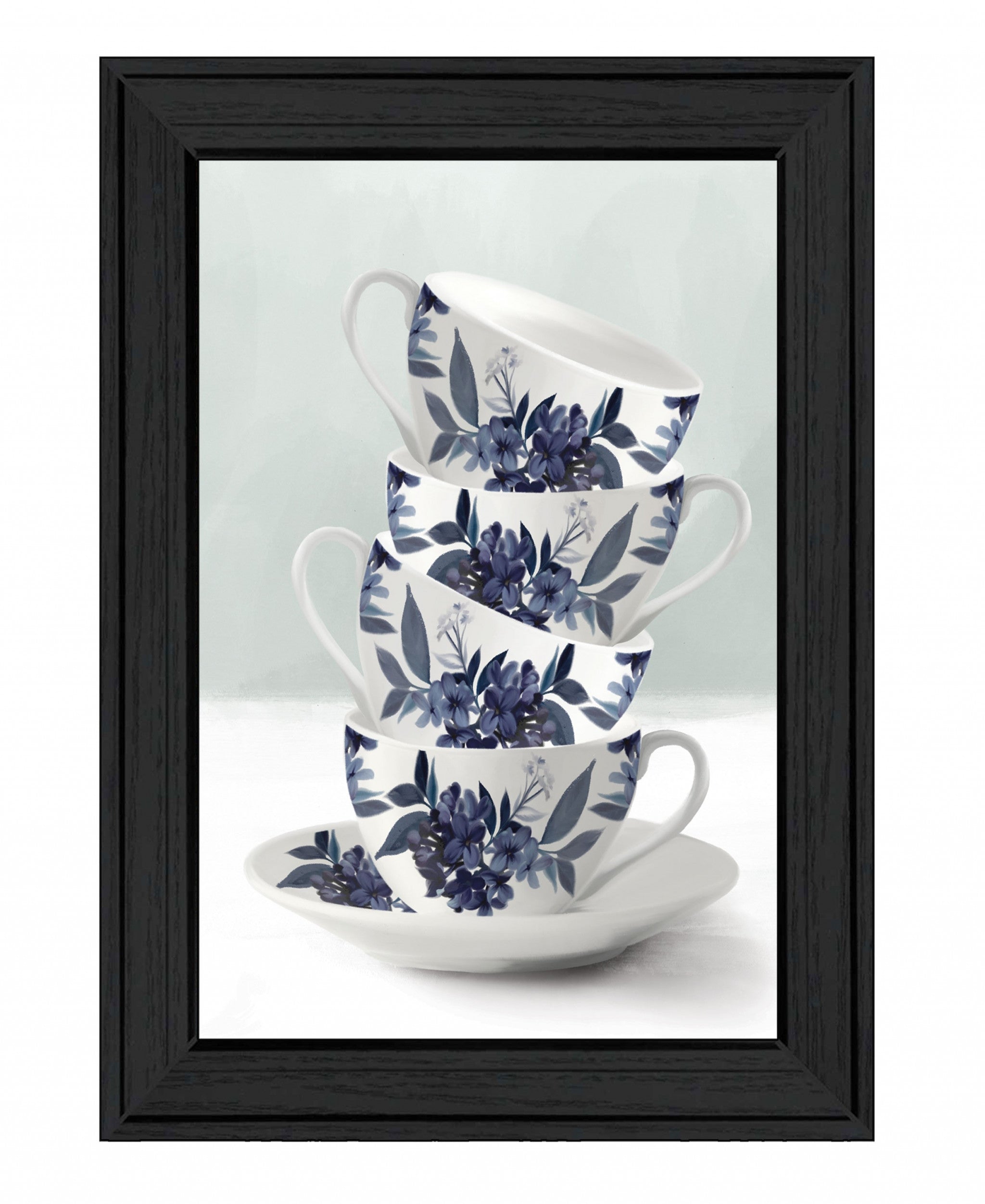 Tea Tower Blue 2 Black Framed Print Wall Art