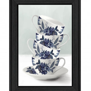 Tea Tower Blue 2 Black Framed Print Wall Art
