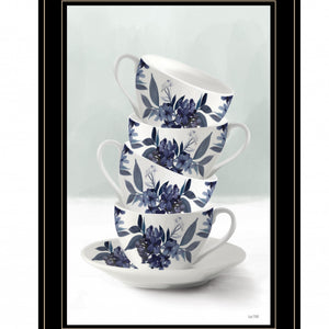 Tea Tower Blue 3 Black Framed Print Wall Art