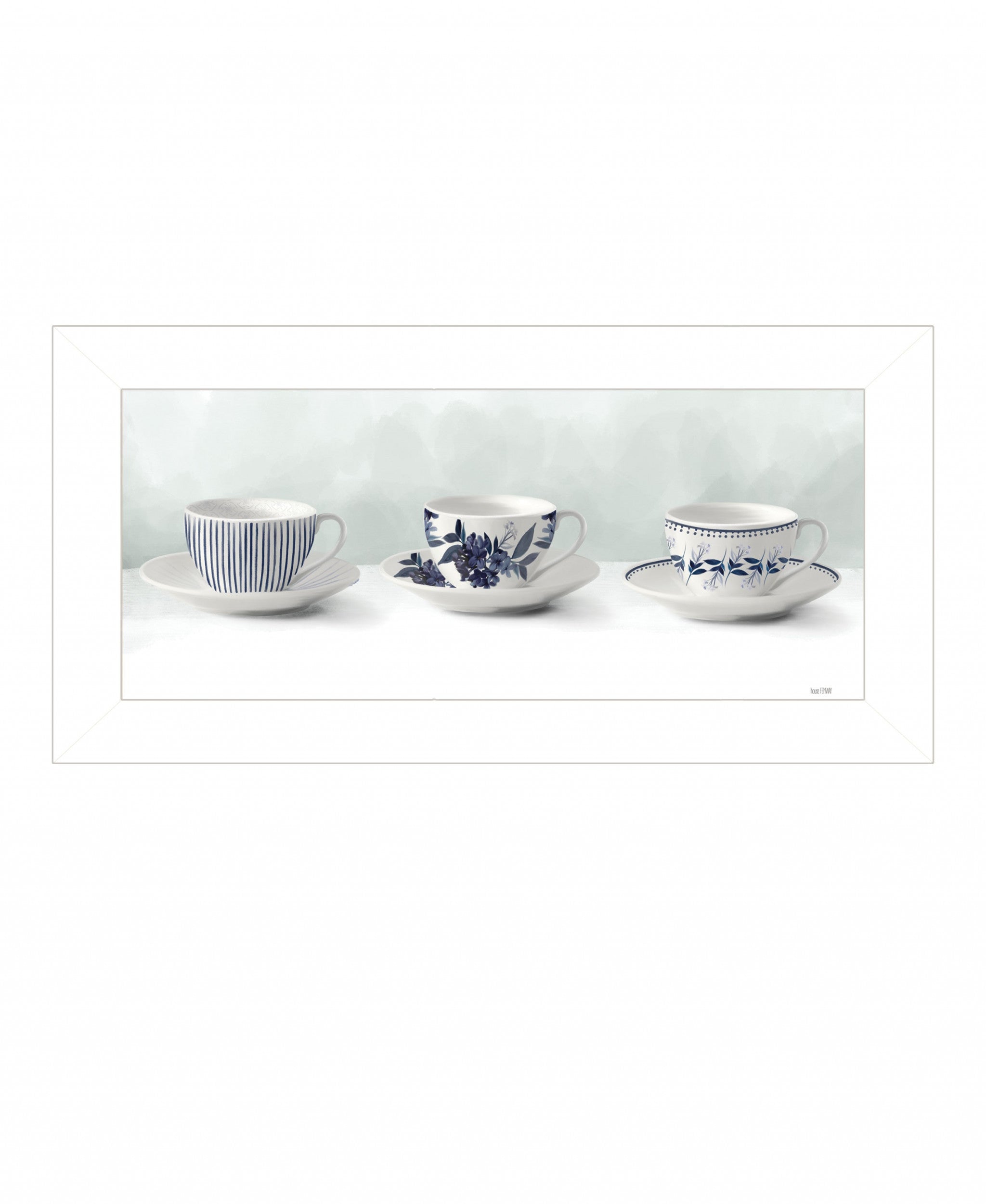 Cups & Saucers 1 White Framed Print Wall Art