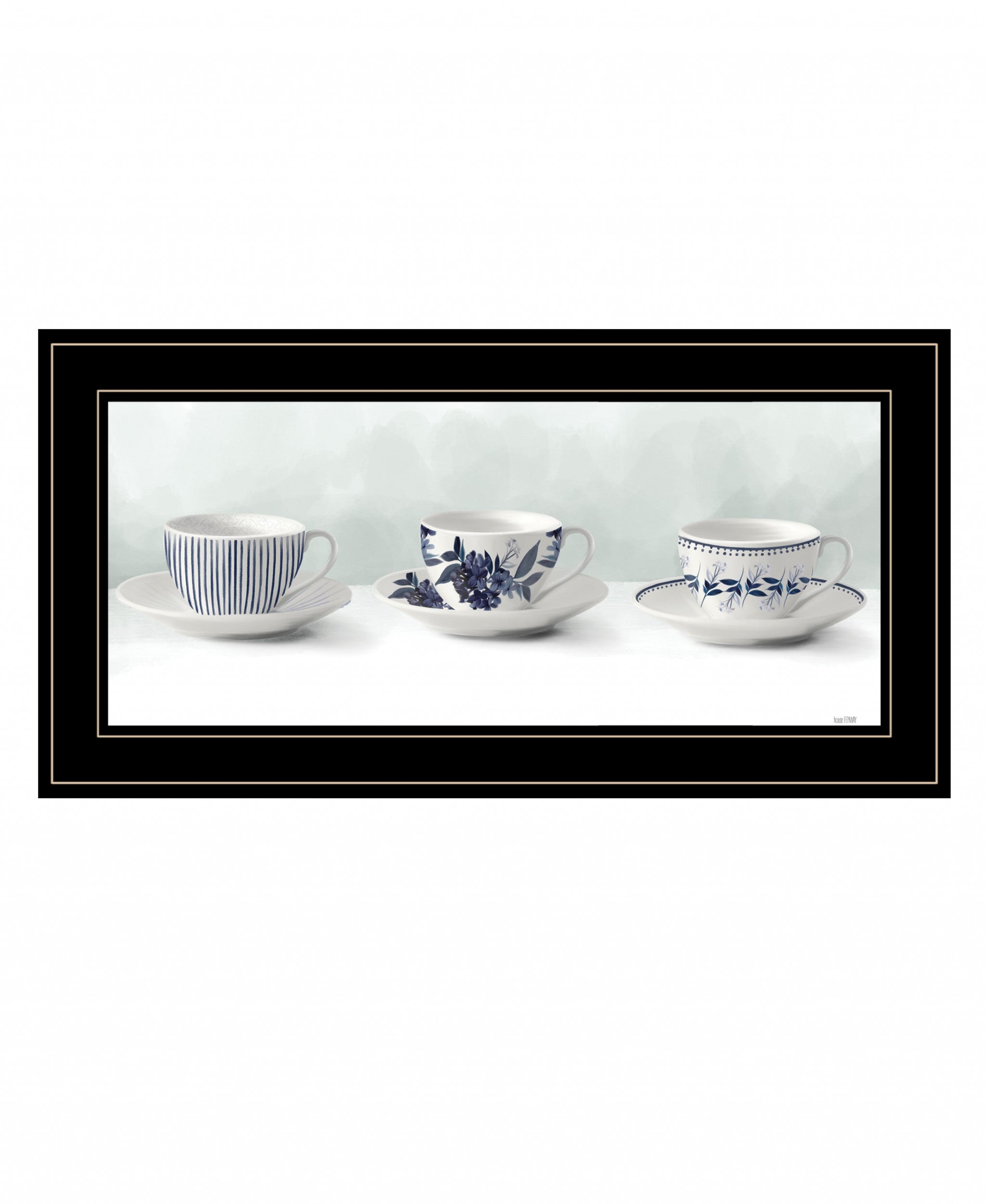 Cups & Saucers 3 Black Framed Print Wall Art