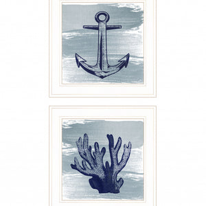 Set Of Two The Beach Coastal 1 White Framed Print Wall Art
