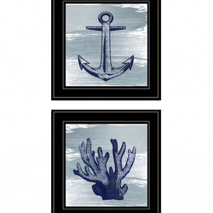 Set Of Two The Beach Coastal 2 Black Framed Print Wall Art