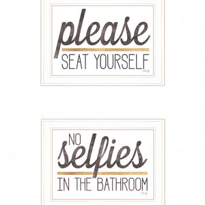 Set Of Two No Selfies When Seated 1 White Framed Print Wall Art