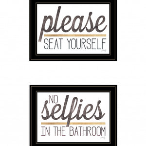 Set Of Two No Selfies When Seated 2 Black Framed Print Wall Art