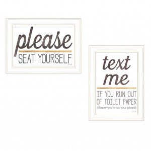 Set Of Two Text Me If You Run Out Of Toilet Paper While Seated 1 White Framed Print Wall Art