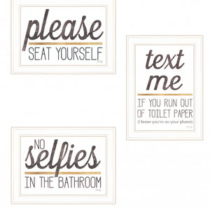 Set Of Three Toilet Humor Collection 3-Piece 1 White Framed Print Wall Art