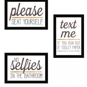 Set Of Three Toilet Humor Collection 3-Piece 3 Black Framed Print Wall Art